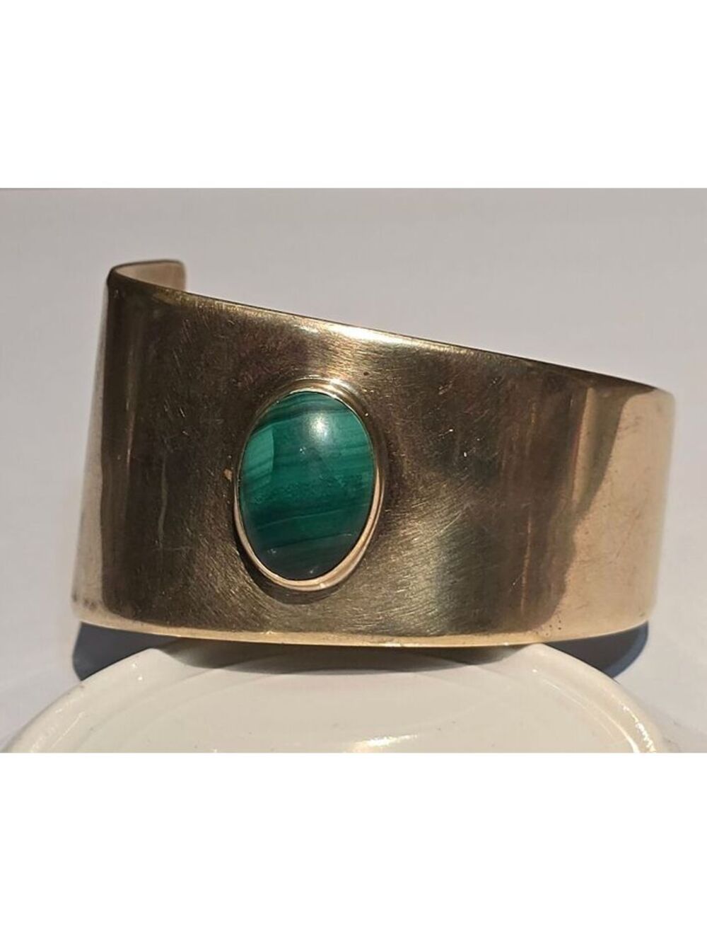 Vintage Brass Cuff Bracelet Malachite